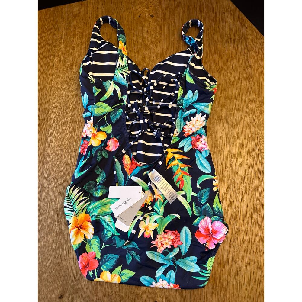 NWT Tommy Bahama Tropi-Calling Reversible Lace Back Floral/Navy Sz 12 - Picture 5 of 9
